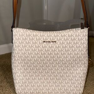 Michael Kors Cream and Brown Monogram Shoulder Bag